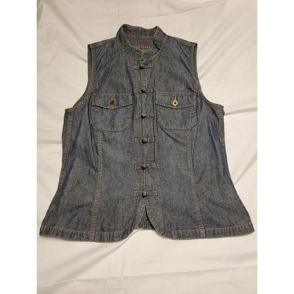 VTG Ralph Lauren Denim Vest with A Traditional Chinese Frog Knot Closures Size L